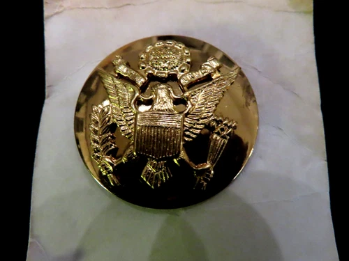 Vtg WW2 Hat Pin Army Eagle Insignia US Military Emblem Brass Gold Cap Badge 1.5"