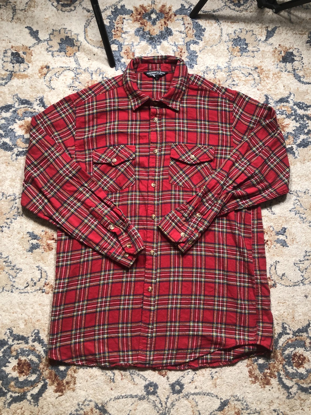 Alexander Del Rossa Shirt Mens XL Red Plaid Flannel Button F