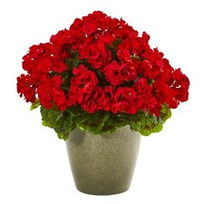 17 Inch Red Artificial Geranium Plant UV Resistant Indoor Outdoor Decor