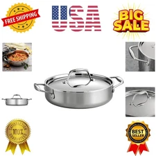 Signature Tri-Ply Clad Stainless Steel 3-Quart Braiser Pan with Lid, Inductio...