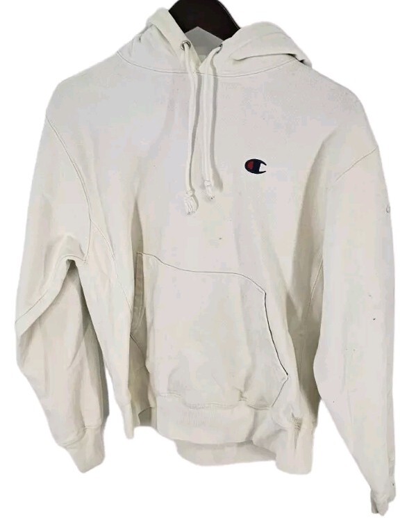 Vintage Champion White Reverse Weave Hoodie Sweatshirt Adult Size