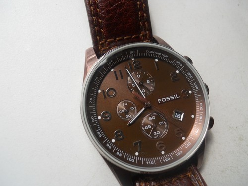 Fossil mens chronograph brown leather 