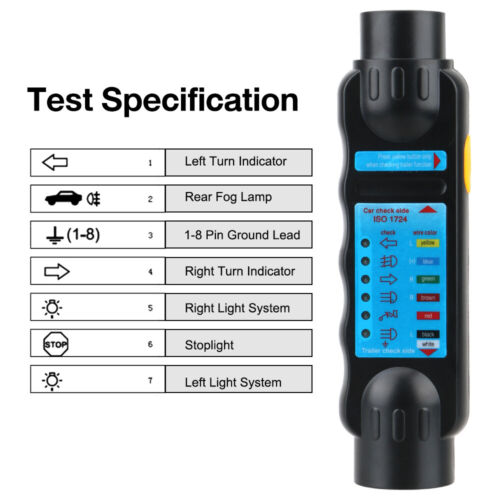 12V 7 Pin Car Trailer Towing Lights Plug&Socket Cable Wiring Circuit Tester Blk - Picture 5 of 11