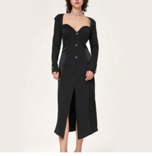 Cider, long sleeve, Black dress w/sweetheart neck & satin panels,  size M