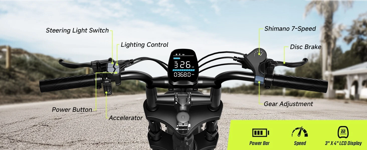 Peak 1500W Electric Bicycle 32MPH Disc Brakes 7-Speed Long Range Off-Road Ebike - Picture 12 of 18