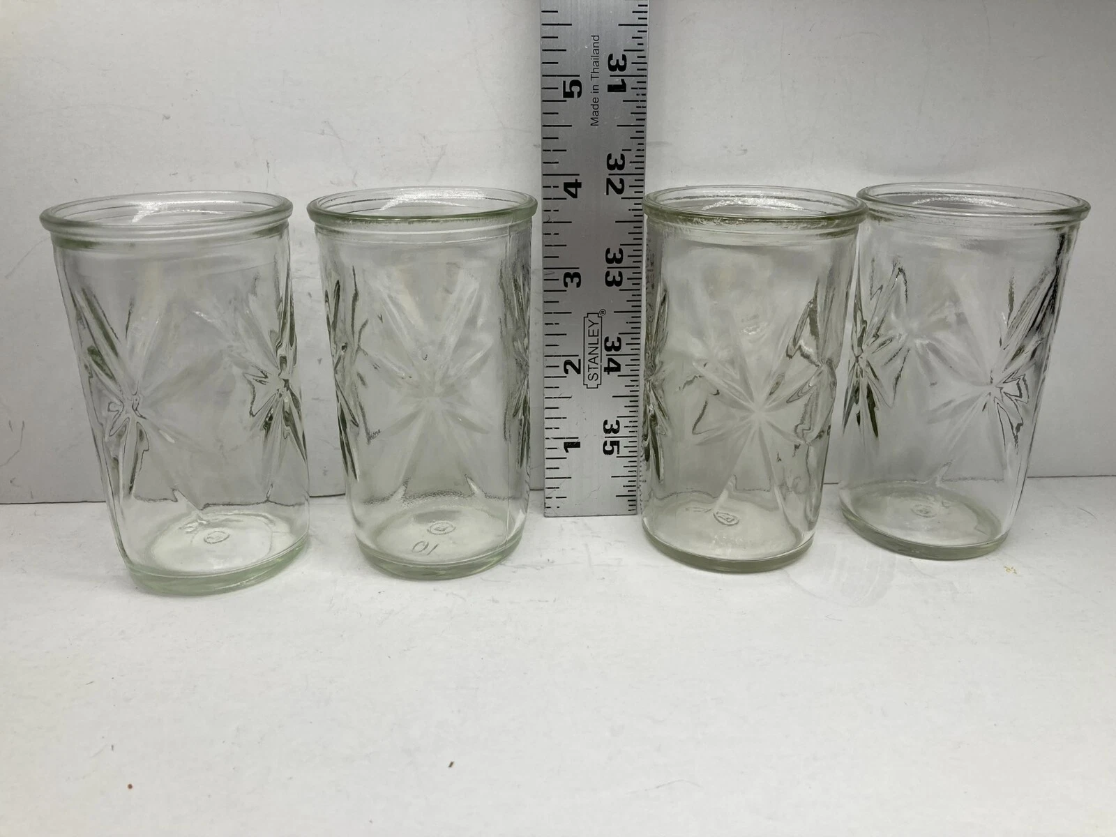 4 Vintage Brockway Glass Atomic Starburst Pattern Jelly Jar Juice Glass
