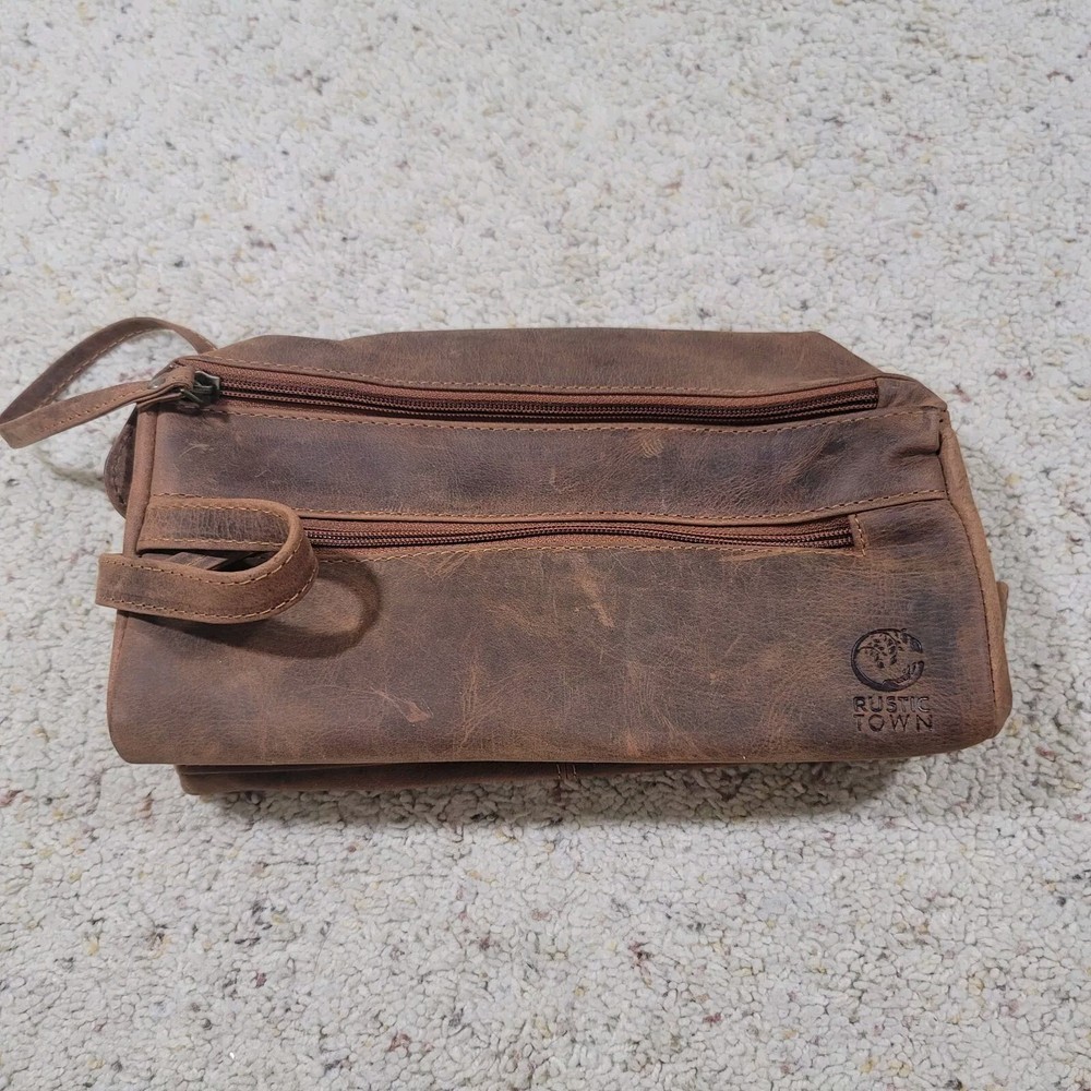Genuine Leather Travel Toiletry Bag - Dopp Kit Organizer By Rustic Town (Brown)