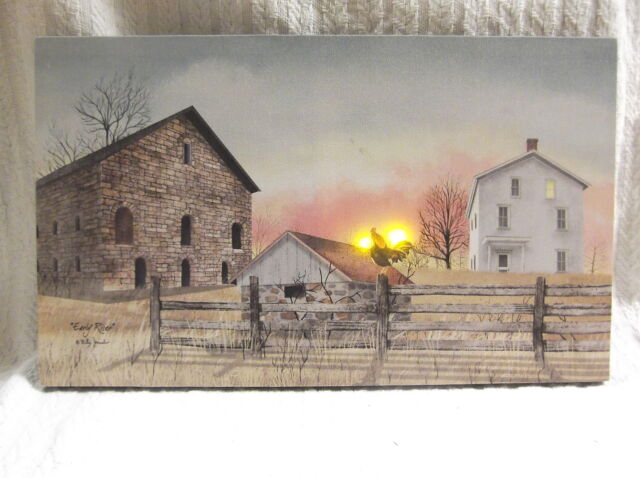 Early Riser Rooster Barn Farm Lighted Canvas Wall Decor Sign Billy Jacobs New