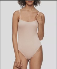 CALVIN KLEIN Women's Pure Rib Bodysuit Size L, Honey Almond, NEW with tags