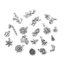 Lot of 19 Assorted Christmas Charms Antiqued Tibetan Silver Snowman Snowflake