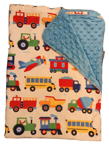 WILDKIN Baby Blanket Heroes Train Planes Blue Security Bus Boys Transportation