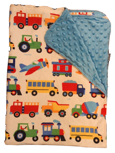 WILDKIN Transportation Baby Blanket Heroes Train Planes Boys Blue Security Bus - Picture 1 of 9