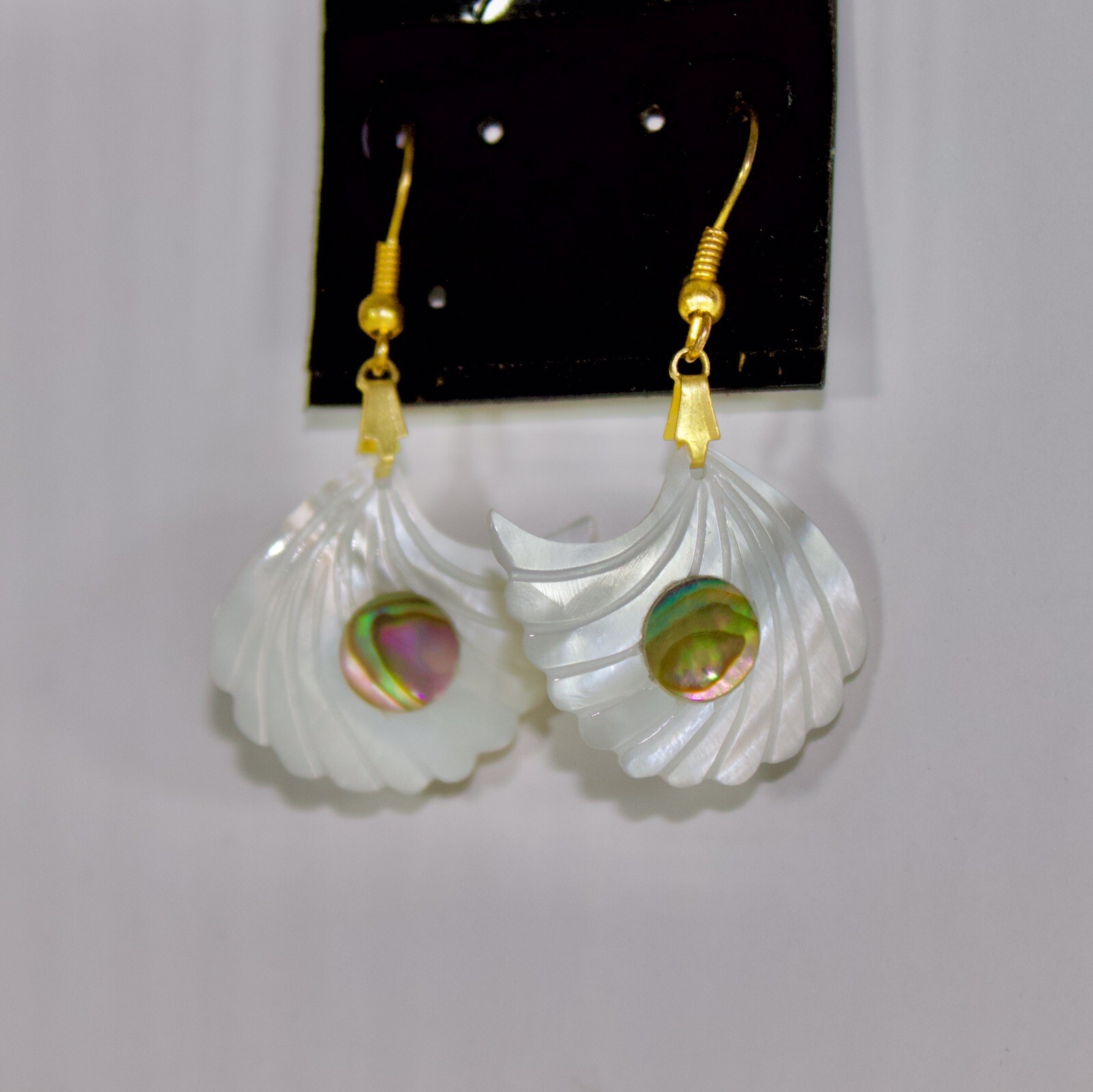 Abalone Shell Dangle Carved Earrings - Mermaid Ea… - image 6