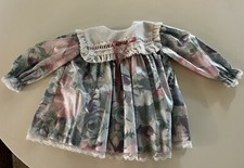 Vintage Dress Girls size 24 Months Bryan Blue Pink Floral with Lace Long Sleeve