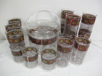  VINTAGE J.G. HOOK ONEIDA  ICE BUCKET - TUMBLERS - ROCK GLASSES  18 PCS PAISLEY 