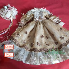 1/4 1/3 SD16 SID/EID BJD Doll Clothes Tea Gold Embroidered Long Full Dress Hat