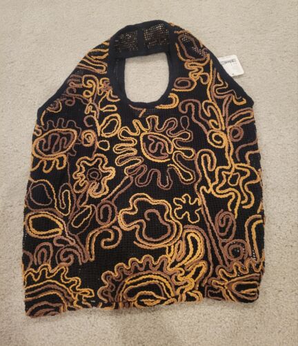 Neu mit Etikett Free People Vigne Beuteltasche offen Strick Schultertasche gehäkelt schwarz braun Einheitsgröße Boho - Bild 2 von 11