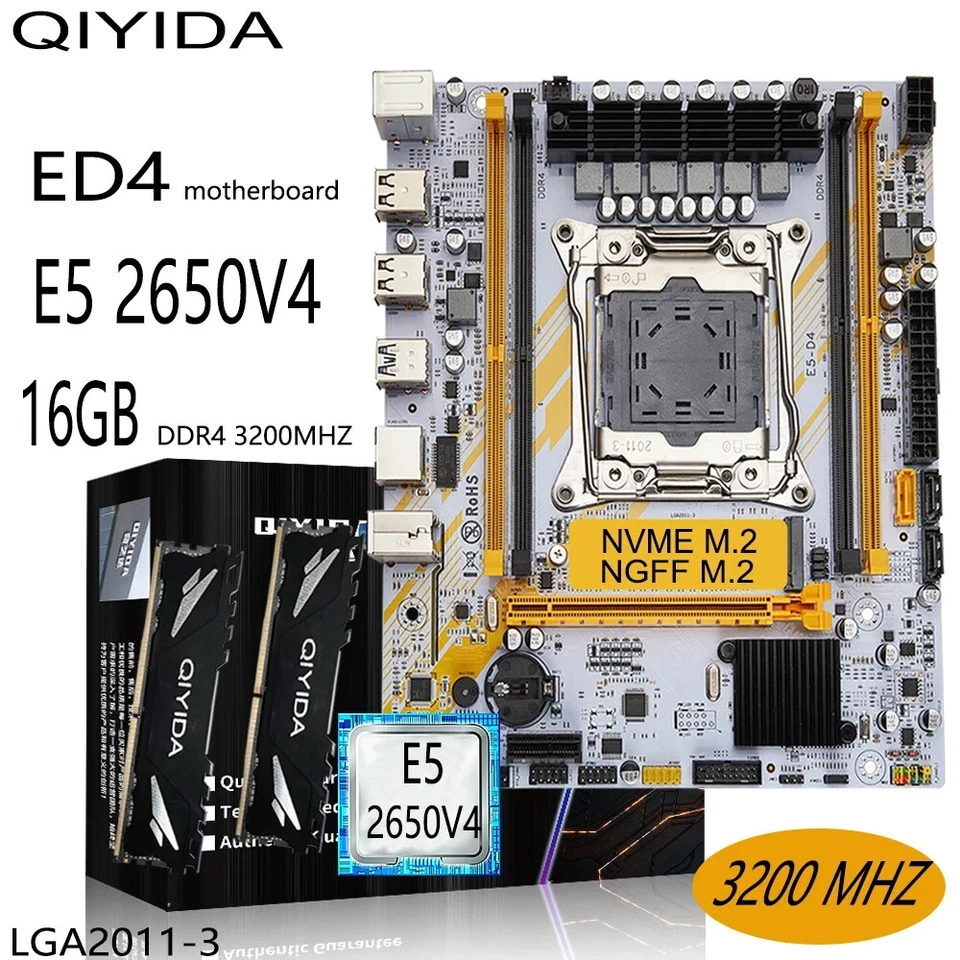 QIYIDA X99 Motherboard Set LGA 2011-3 Kit With Intel Xeon E5 2650v4 CPU 64GB RAM - Image 2 of 2