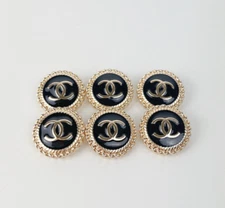 Chanel Vintage Designer Black & Gold Detailed Button STAMPED | 6 PC Bundle 20m