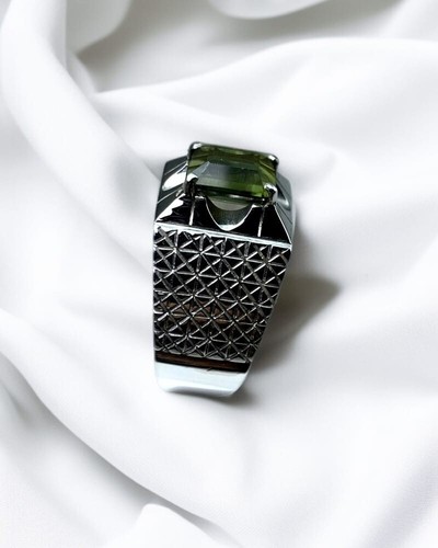 Natural Green Tourmaline Silver 925 Ring Mens Womens Tourmaline Cute Gift Band - Picture 2 of 4