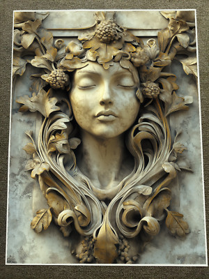 Ornate Floral Woman Relief Sculpture Poster 18x24in