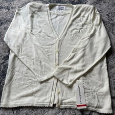 Vintage Alfred Dunner Womens Long Sleeve Floral Sweater Ivory Size XL