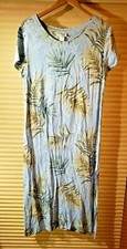 Vintage Bishop St. Light Blue Palm Print Short Sleeve Hawaiian Midi Dress Size M