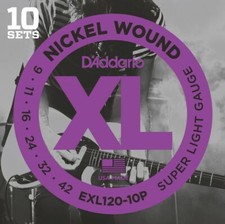 10 Pack D'Addario EXL120 Guitar Strings Nickel Wound Super Light 9-42 EXL120-10P