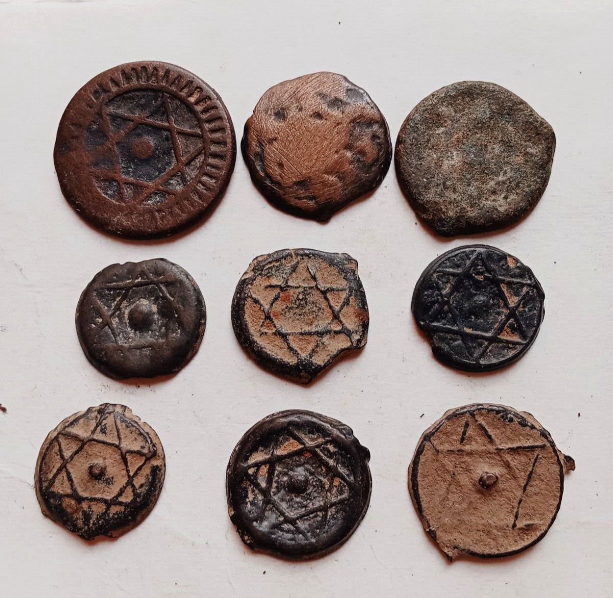 RARE NINE COINS STAR OF DAVID JEWISH ANTIQUE OLD ANCIENT