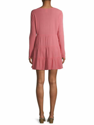 open lace back dress Light Pink Pure Cotton Solid Tiered Dress