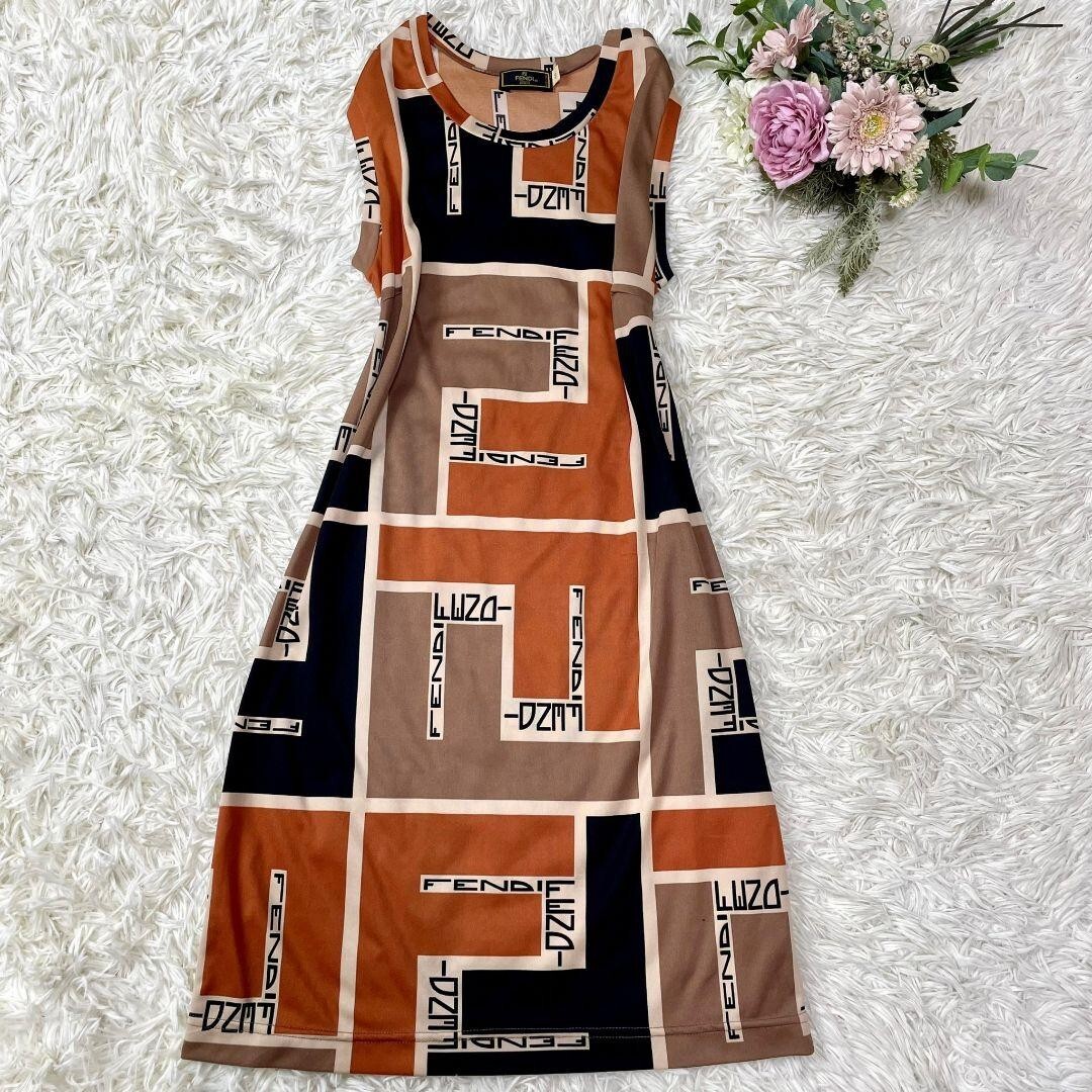 FENDI dress with all-over print FF logo brown size 44 Rare | eBay
