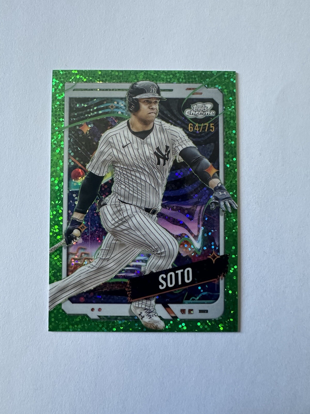 2024 Topps Cosmic Chrome Juan Soto Green Space Dust-#46/75 SSP-Yankees STUNNING!