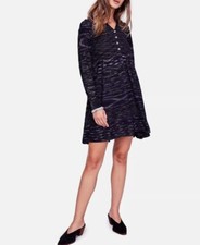 Free People Rain Or Shine Sweater Dress Size Medium Black Navy Space Dye