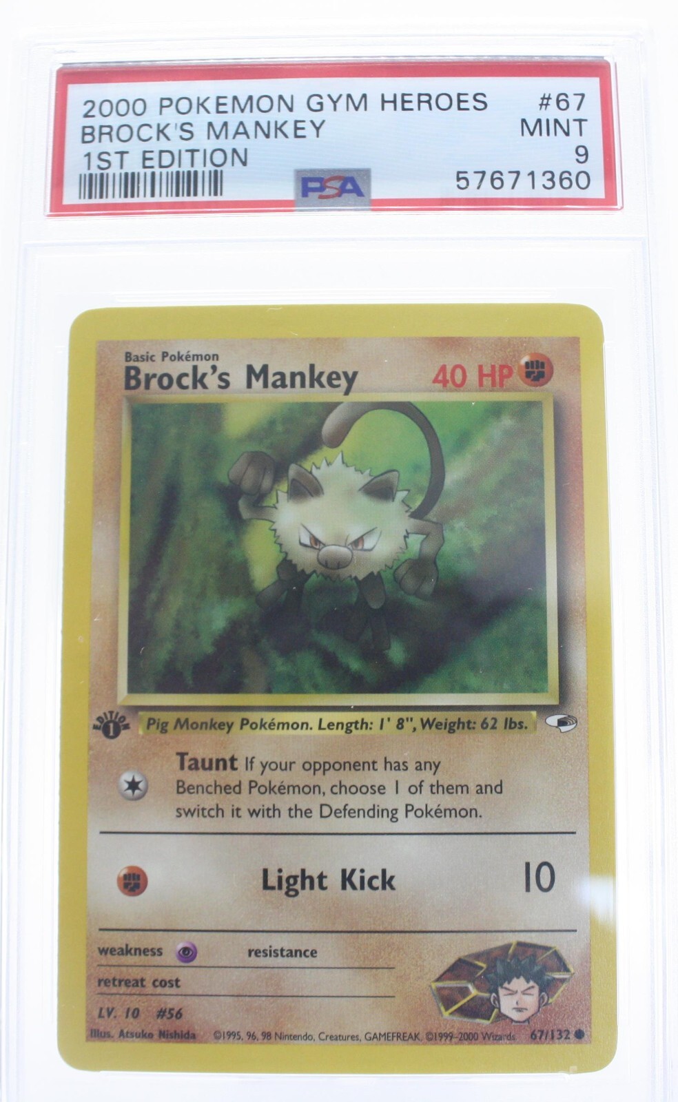 PSA 9 MINT 2000 Pokémon Gym Heroes #67 Brock's Mankey 1st Edition !!!