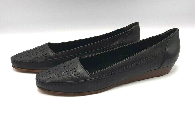 COBBIES Black Woven Leather Low Wedge Flats 9N Made in Brazil loafers casual NWB | eBay