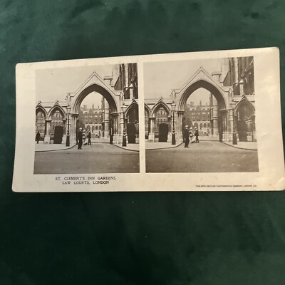 London Vintage Stereo Photo - St Clements Inn Gardens, Law Courts