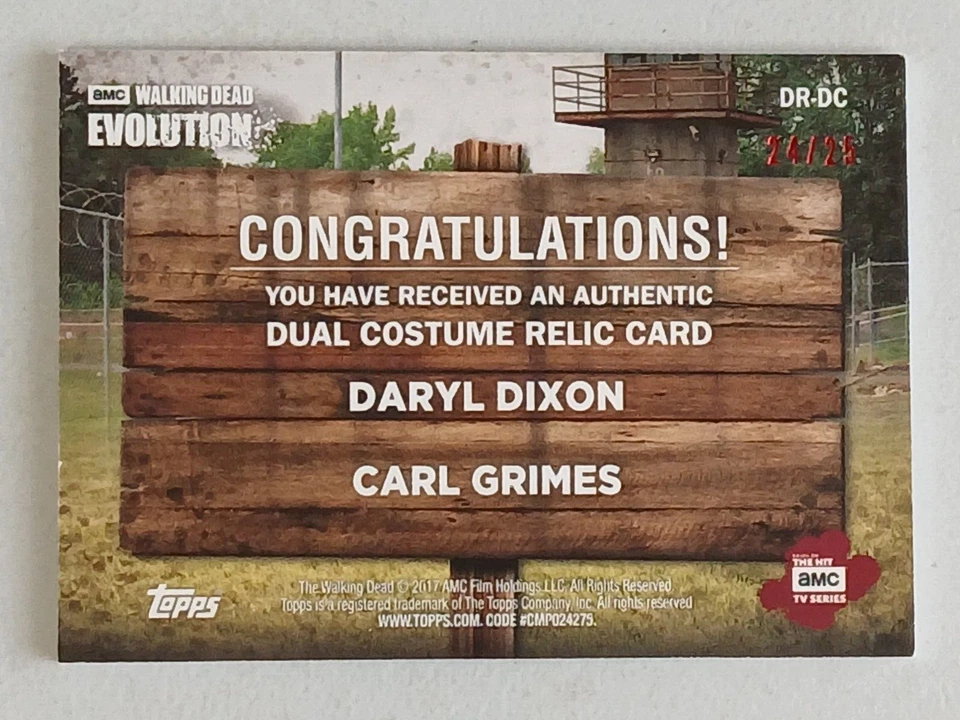 DARYL DIXON & CARL GRIMES Dual Relic Card 2017 Walking Dead Evolution 24/25 - Image 2 of 3