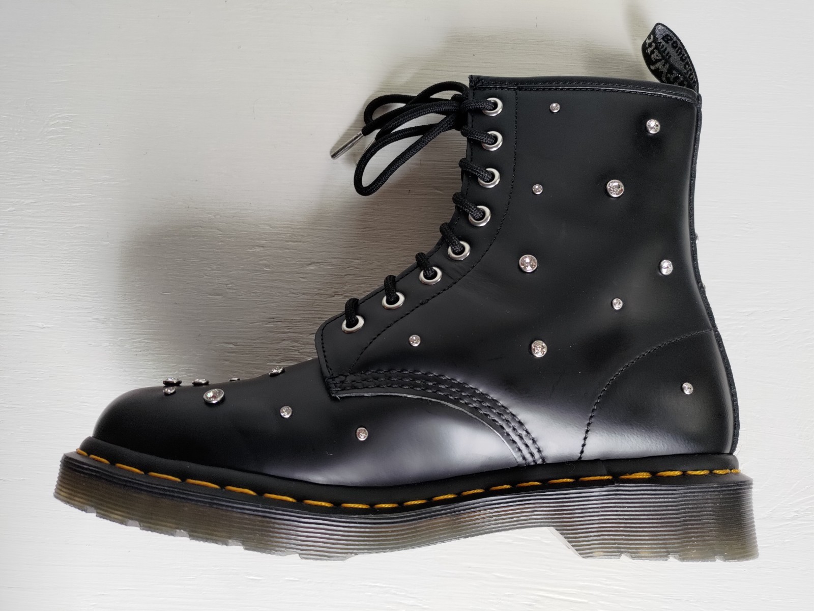 #1 DOC DR. MARTENS SWAROVSKI CRYSTALS SMOOTH BLACK LEATHER BOOTS SIZE 7UK image 4
