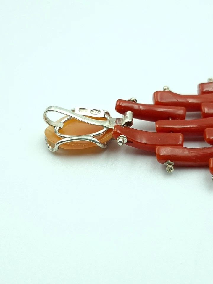 Antico Ciondolo Cameo Vero Corallo Sardegna Rosso Argento 925 Rodiato Art Deco - Immagine 2 di 4