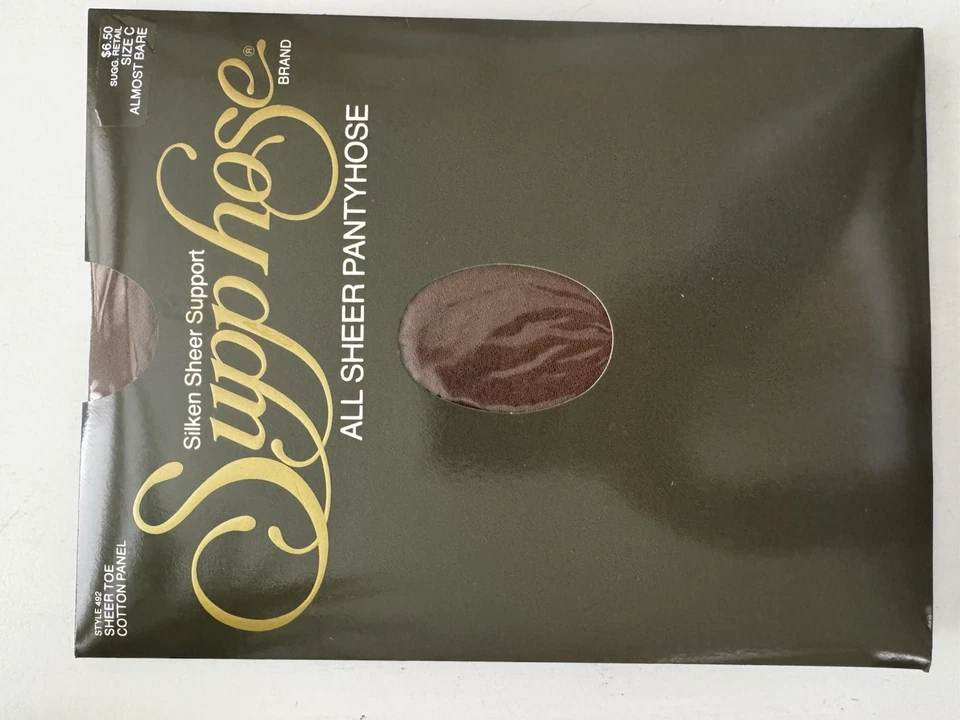 Pantimedias vintage de manguera casi desnuda talla C estilo 492 panel de algodón con punta transparente Foto 3 de 4