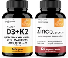 Sandhu's Vitamin D3 K2 with Zinc & Quercetin, Immune, Energy & Muscle Support