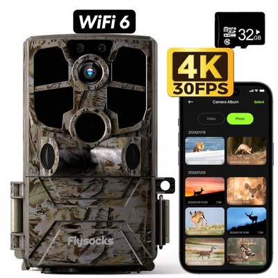 Trail Camera, Real 4K/30FPS 60MP Digital Game Wi-Fi 6 High Speed...