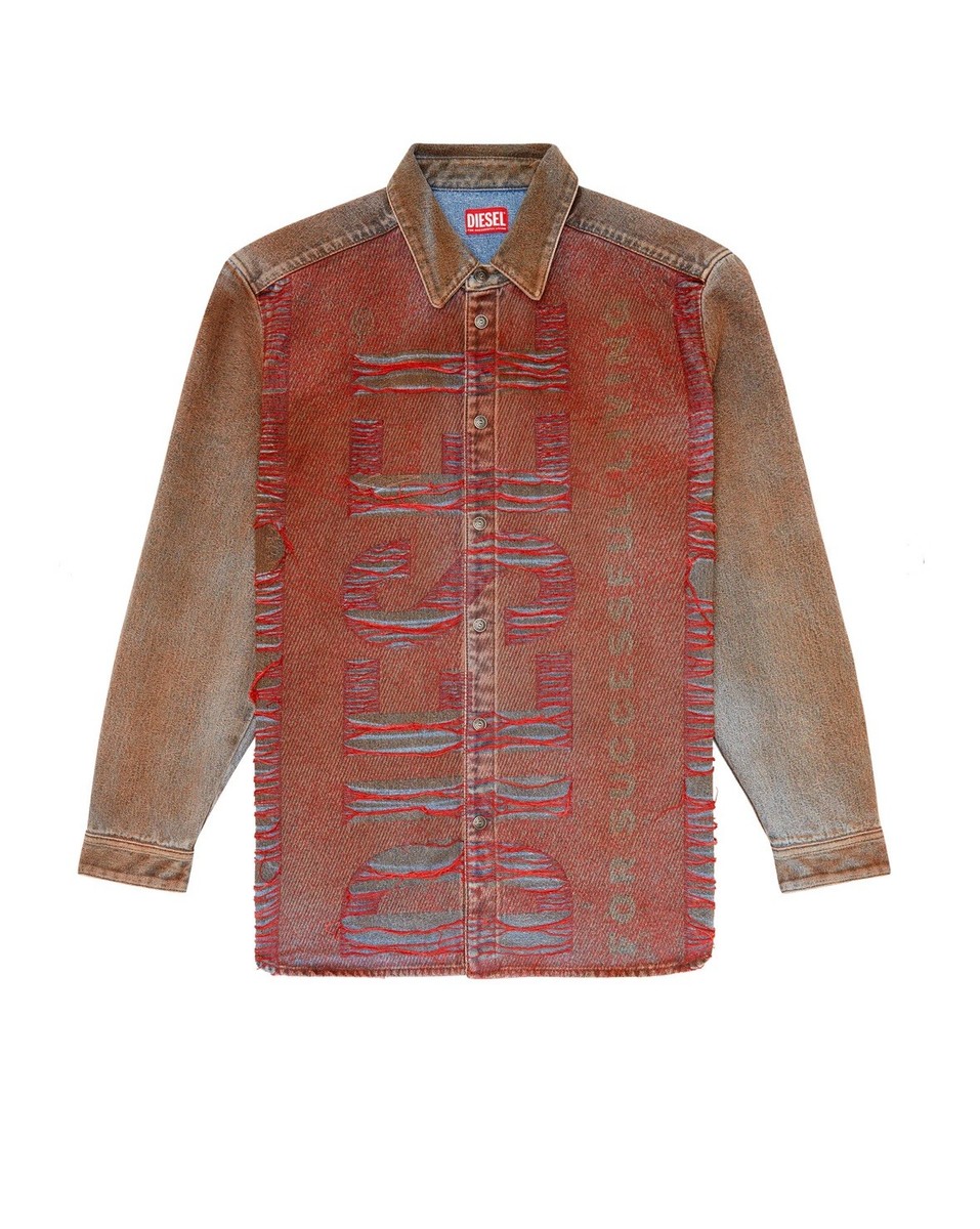 DIESEL D Simply Over Shirt Jacket Red Blue Denim Shacket