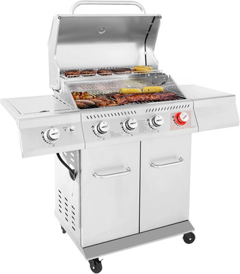 Stainless Steel 4-Burner Propane Grill with Side Burner & Warming Rack