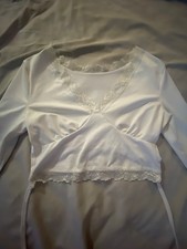 white open cut long sleeve lace crop top