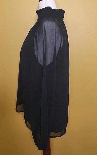 Joie Women's Large Long Sleeve Smocked Blouse Sheer Long Sleeves Black NWOT - Picture 2 of 12