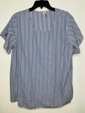 Acting Pro Shirt Womens 2X Blue White Stripes Nautical Wear Boat Top Blouse