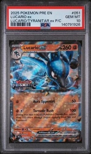 2025 POKEMON PRE EN-PRISMATIC EVOLUTIONS #051 LUCARIO ex PSA 10