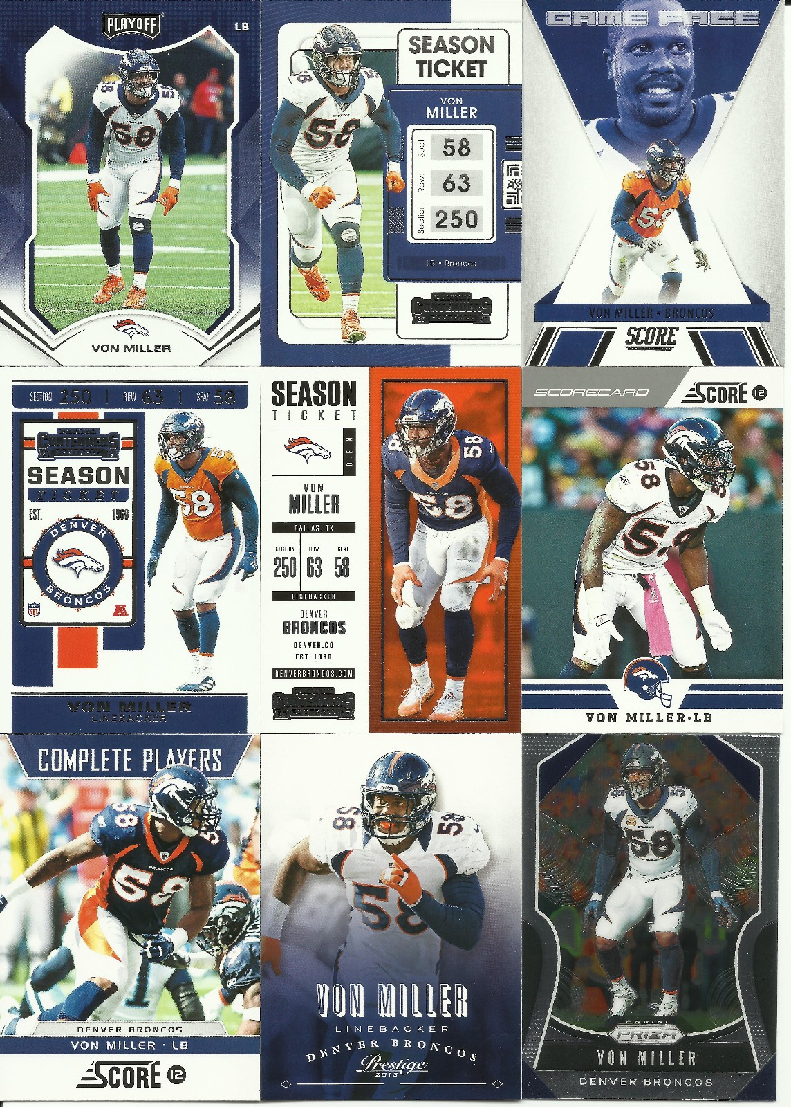 12 different VON MILLER card lot w/ Premiums Denver Broncos | eBay