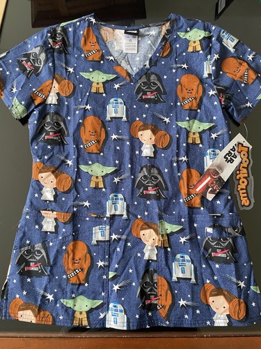 Tooniforms Star Wars Scrub Top Uniform Pocket School Nurse Darth Yoda Leia XS